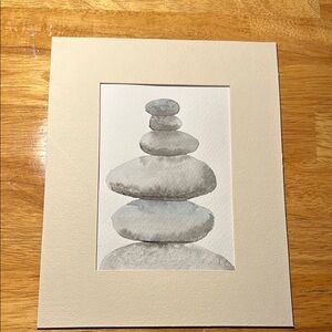 ❤️ 3 for $15 ❤️ Zen Stone Stack watercolor painting - Cream and Gray